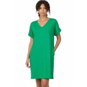 Zenana Brushed Dty Rolled‎ Short Sleeve V-Neck Dress